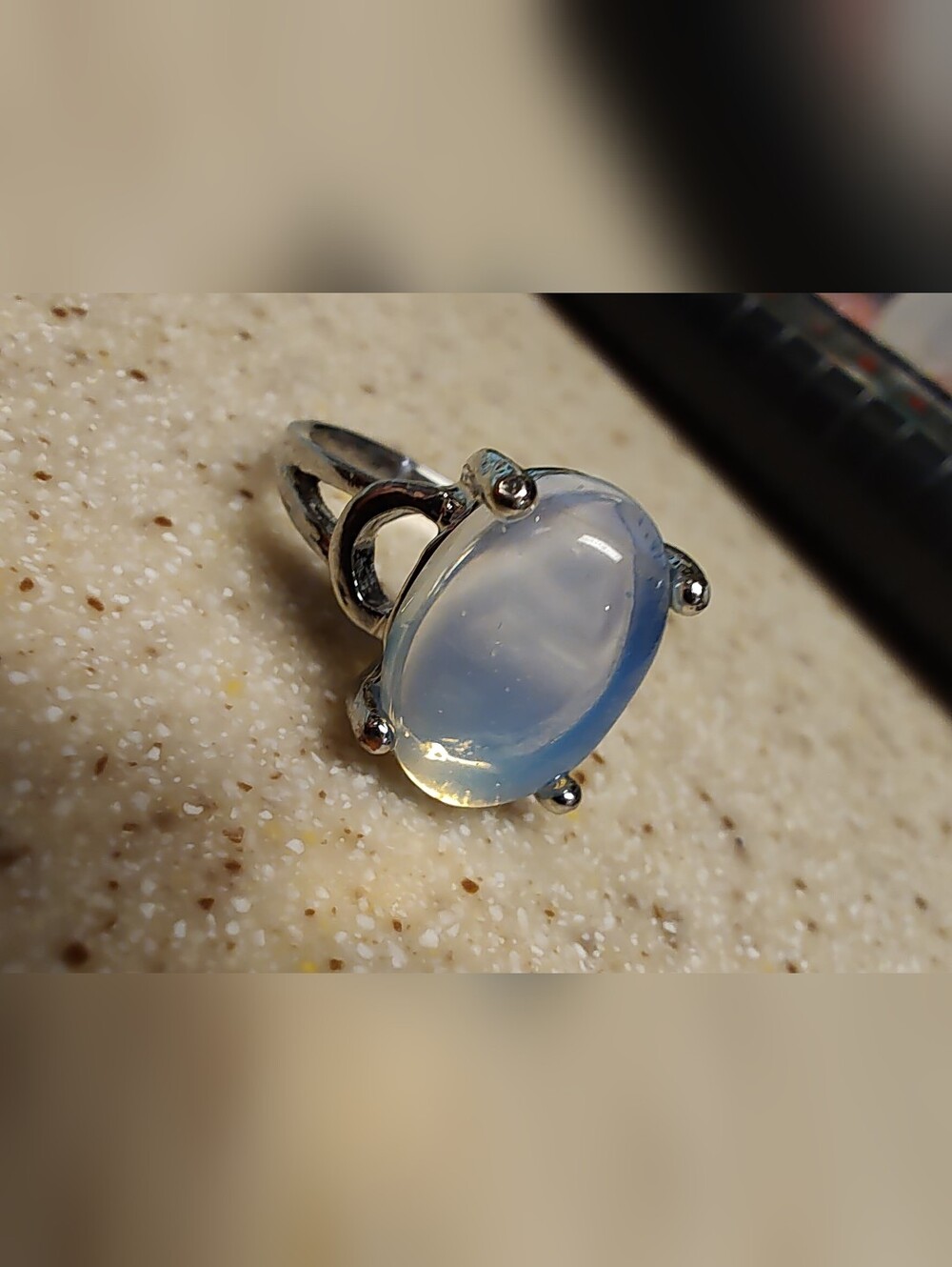 Moonstone Oval Cocktail Ring Set In Stainless Steel- Size 6